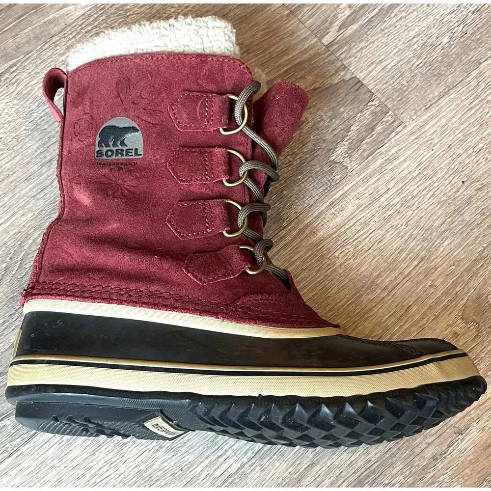Sorel Winter Carnival PAC Boots Red Suede Leather Waterproof Womens 7 UK 5 EU 38